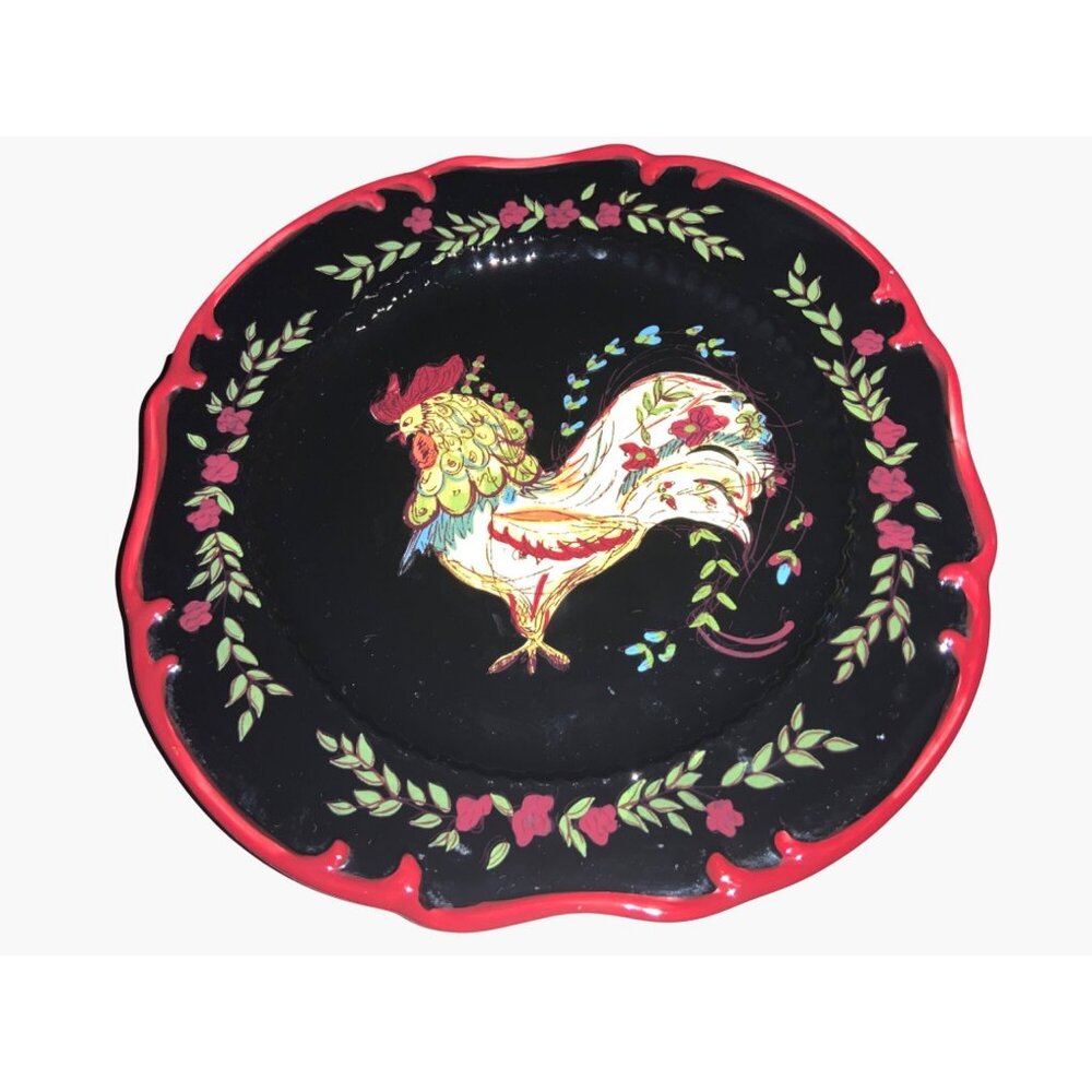 April Cornell Certified International Rooster Plate 10.5 inch Black Red  Yellow - Picture 6 of 9
